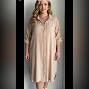 ROAMAN'S 3/4 Roll Tab Sleeve Tunic Top Tan Peach Curvy Plus size 32W Crinkle 3X